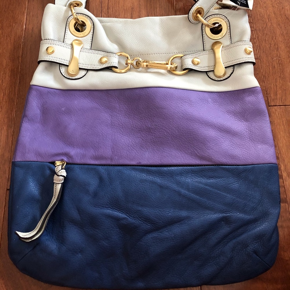 b. makowsky White, Purple, and Blue Hobo Bag